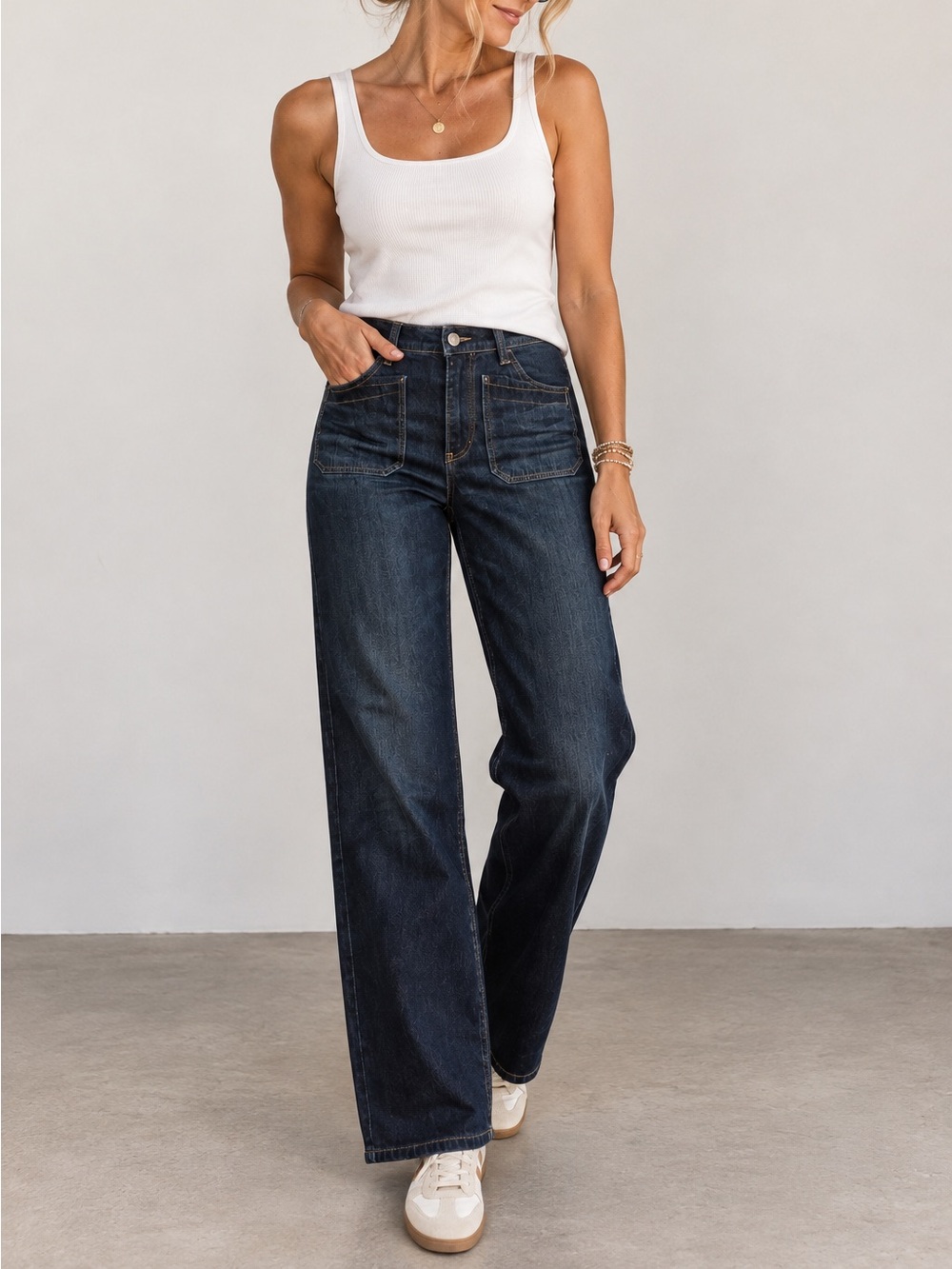 Free People We The Free Sailor Patch Pocket Wide Leg Jeans Size 24 Dark Wash